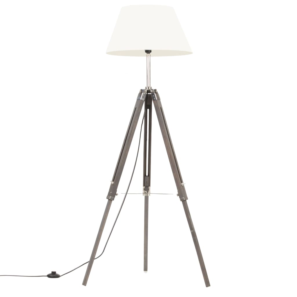 Lampadar trepied, vidaXL, Lemn de tec,25 W, E27, 64 x 59 x (100-141) cm, Gri/Alb
